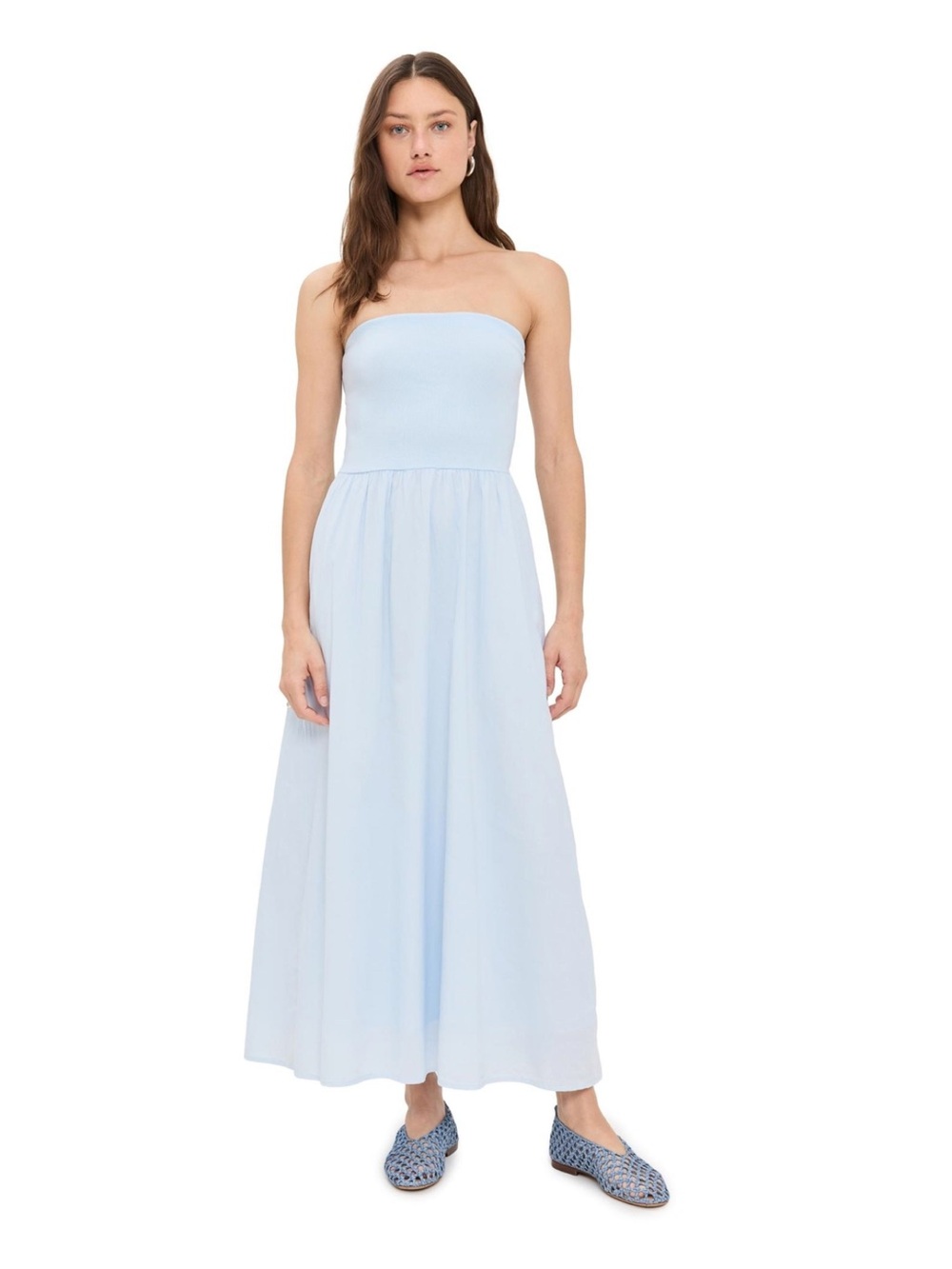 Xirena Finnian Dress, Strapless Light Blue Maxi Dress in Small
